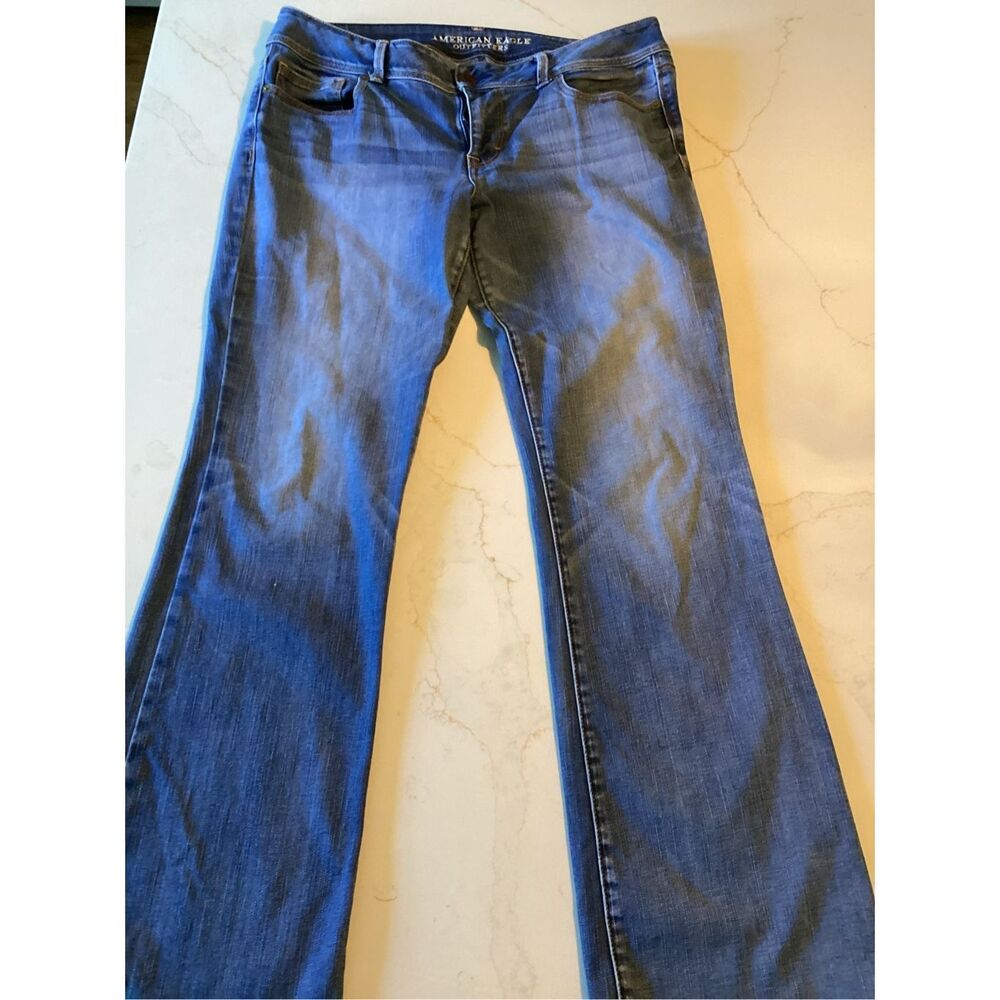 American Eagle Sz 14 Super High Waisted Baggy Wide Leg Ankle Jeans